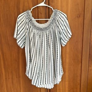 Loft Womens Size Large Elastic Neck Peasant Blouse Black White